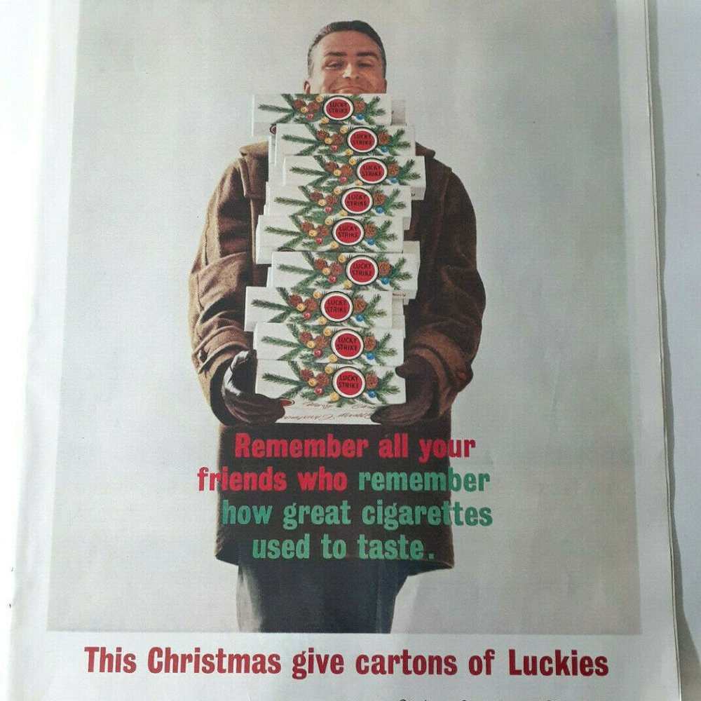 1960 LUCKY STRIKE Cigarettes Christmas Print Ad